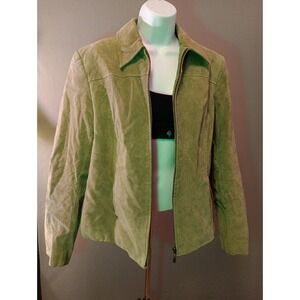 Pritti Kristen Blake Womens Sage Green Genuine Leather Suede Zip Jacket Medium
